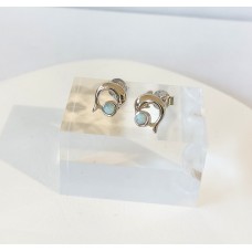 Ασημένια Σκουλαρίκια καρφωτά - Δελφίνι με ημιπολύτιμη πέτρα larimar (SE43)